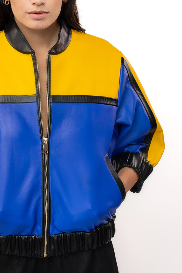 A vibrant leather bomber jacket - Image 3