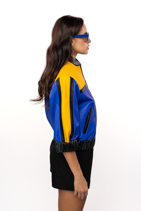 A vibrant leather bomber jacket - Image 4