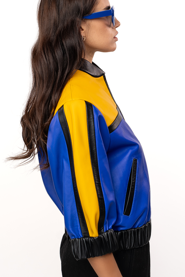 A vibrant leather bomber jacket - Image 5