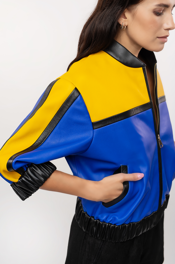 A vibrant leather bomber jacket - Image 2