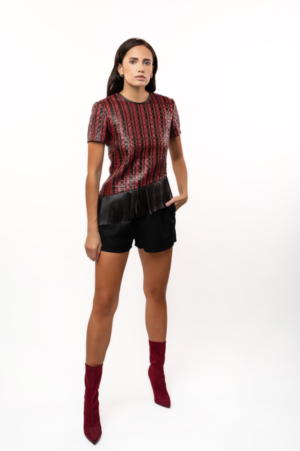 Leather short-sleeved top