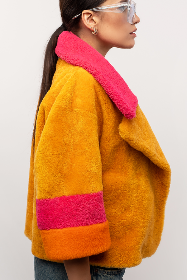 Yellow and Pink Shearling Coat - Image 4