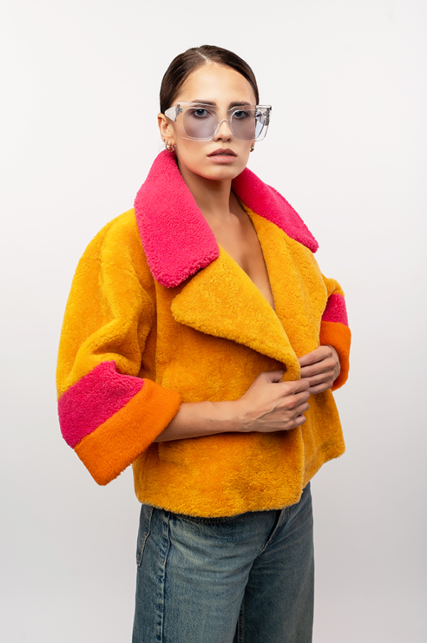 Yellow and Pink Shearling Coat