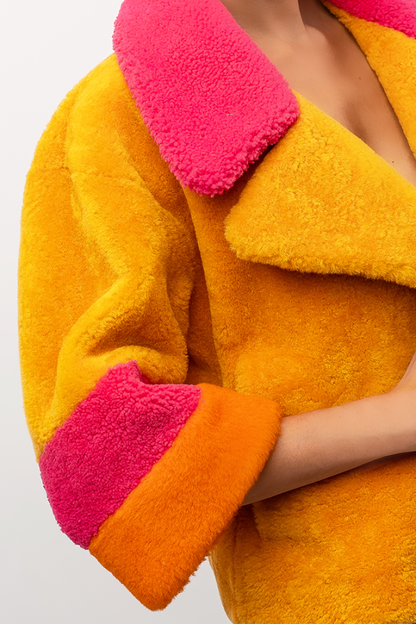 Yellow and Pink Shearling Coat - Image 6