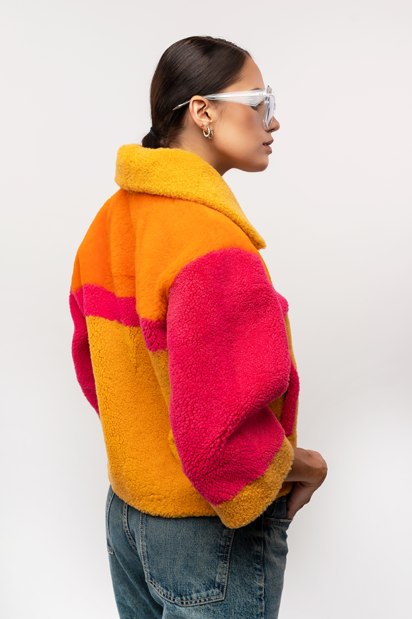 Yellow and Pink Shearling Coat - Image 7