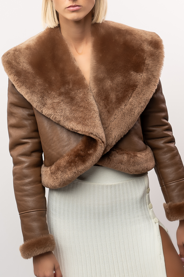 Brown shearling jacket - Image 3