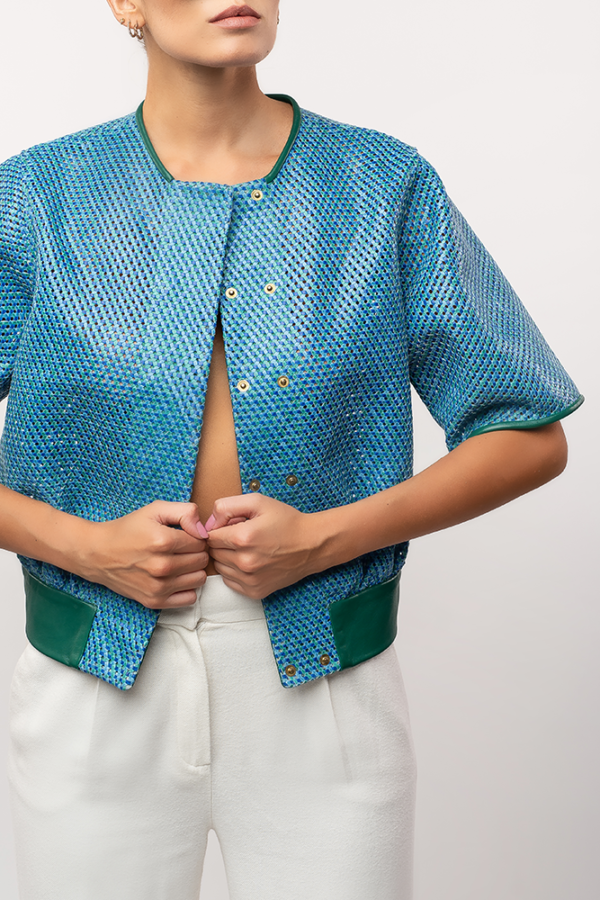 Chaqueta de cuero trenzado azul - Imagen 3