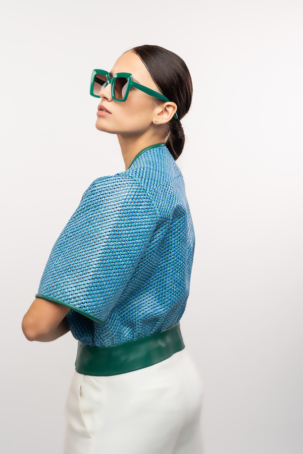 Chaqueta de cuero trenzado azul - Imagen 2