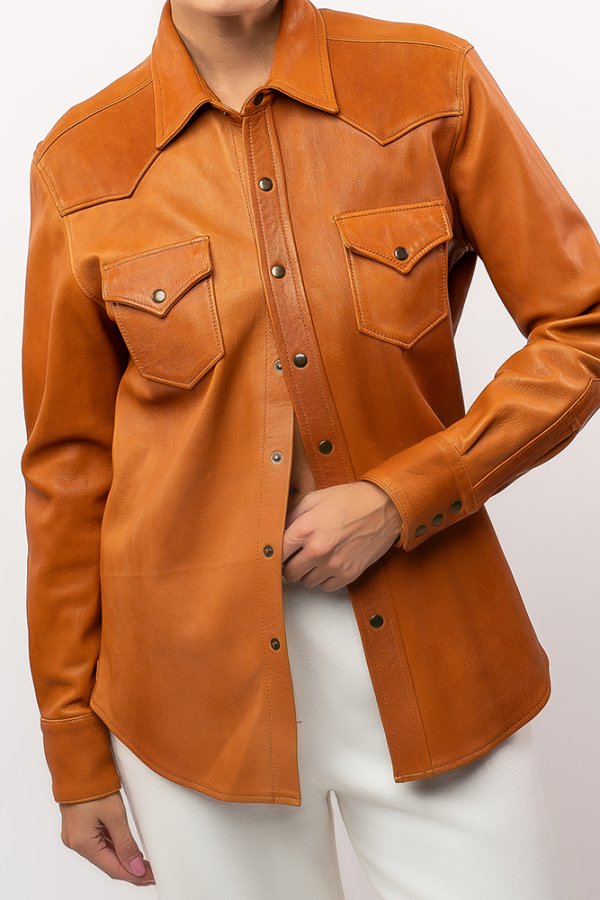 Camel-colored leather shirt - Image 3