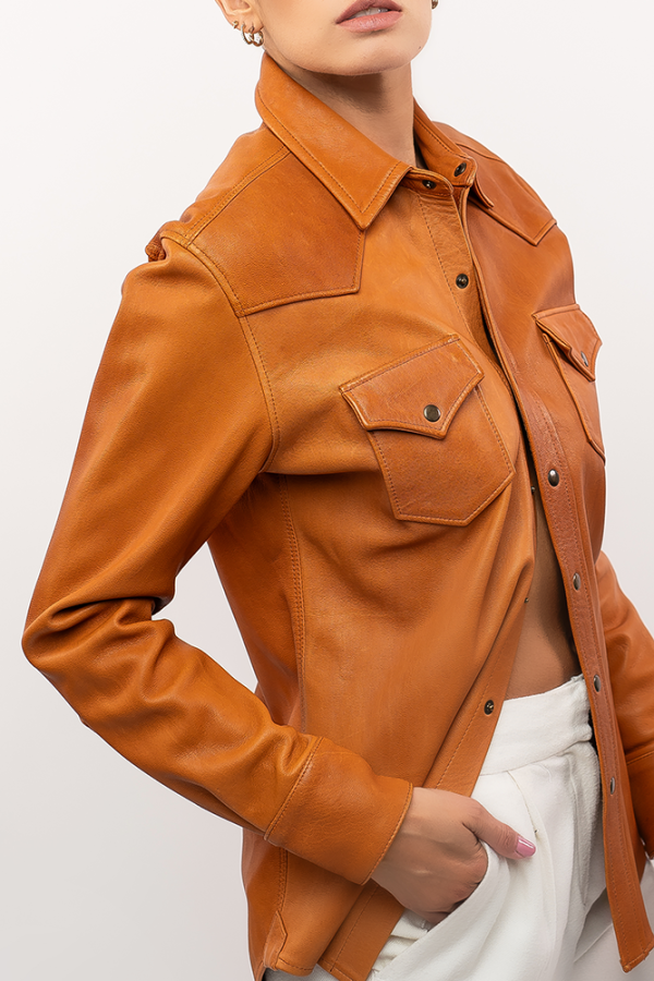 Camel-colored leather shirt - Image 5