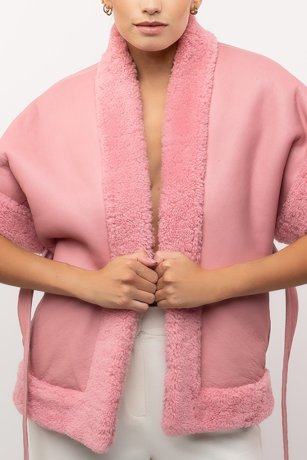 Powder pink shearling vest - Image 3